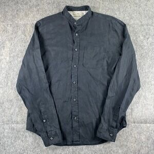 Linen Band‎ Collar Shirt Men's Small Black Mango Man MNG Summer Travel